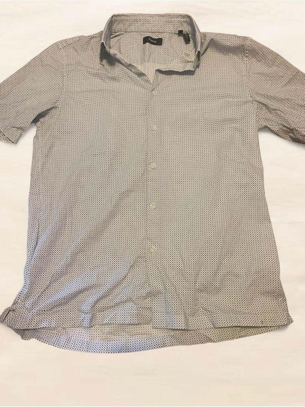 Theory Men's Short Sleeve Crew Dress Shirt in Light Gray w/Micro Pattern Size M